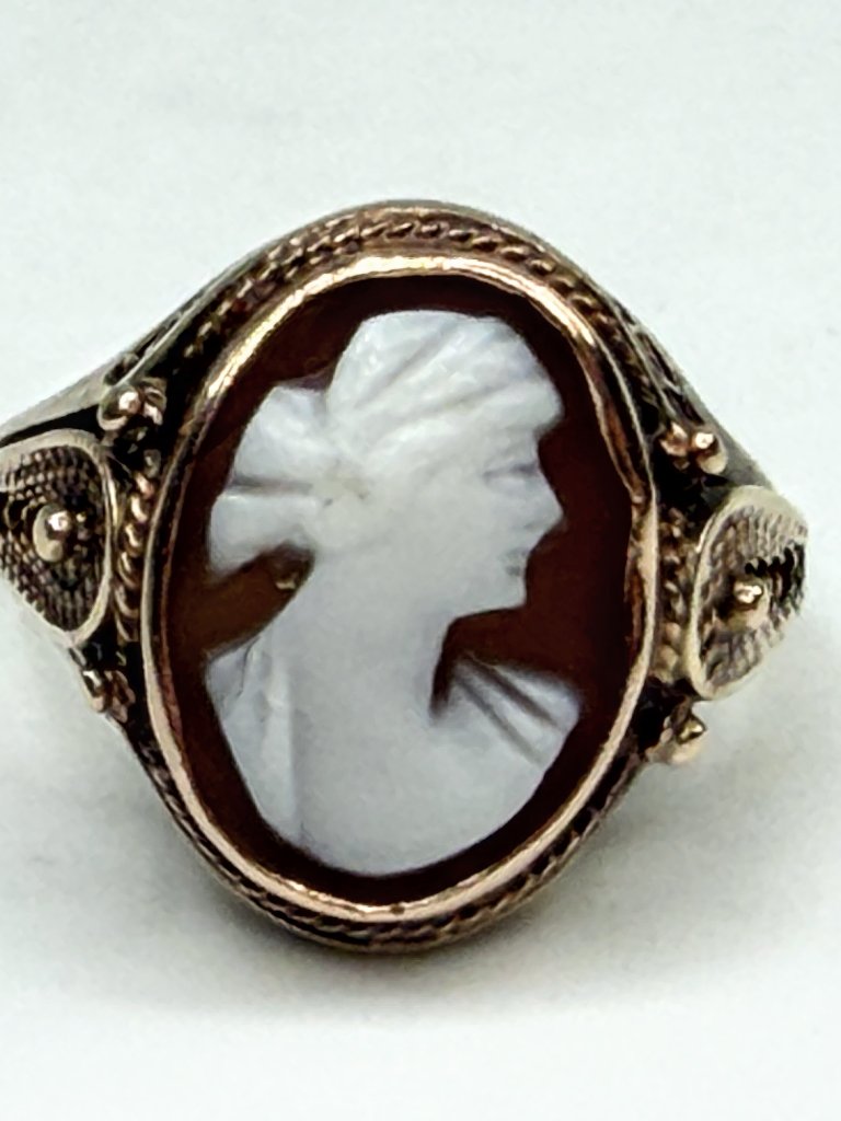 Antique 14k Gold Cameo Unique Link Necklace 16 Jr1549